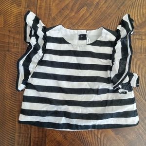 Janie and Jack Baby girl blouse black and white striped size 18-24 months